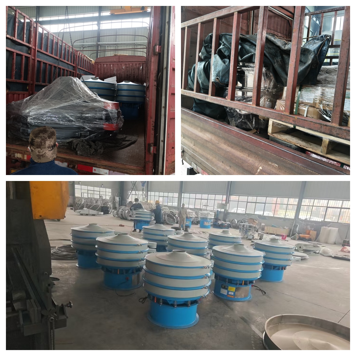 9臺一米旋振篩， 1500型料斗專車發(fā)貨